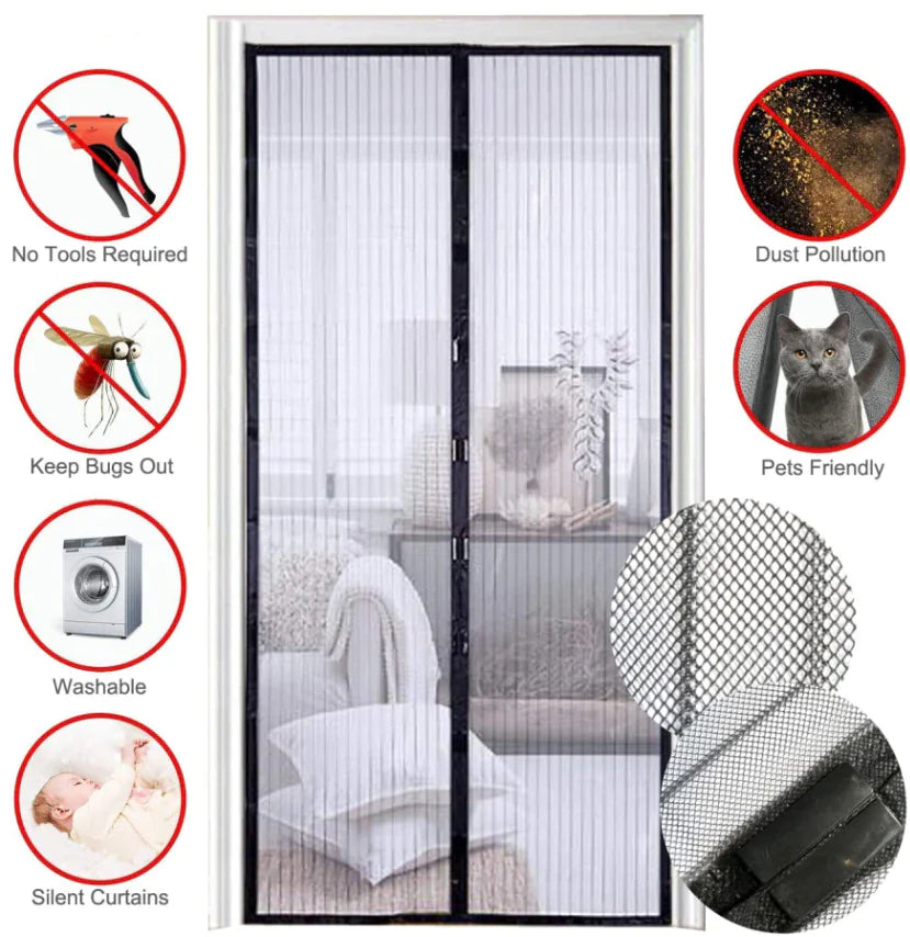Magnetic Screen Door Mesh Curtain Durable Heavy Duty Mosquito Net Bug Hands Free WEM Support (www.WEM.support)