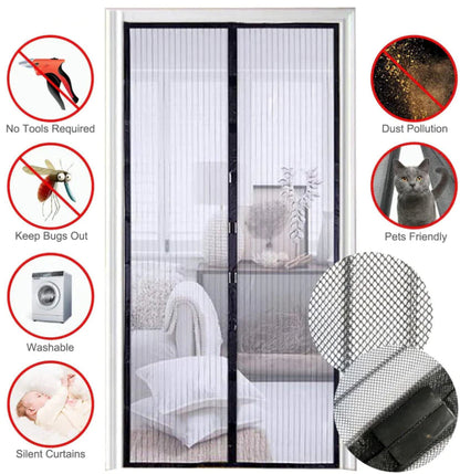 Magnetic Screen Door Mesh Curtain Durable Heavy Duty Mosquito Net Bug Hands Free WEM Support (www.WEM.support)