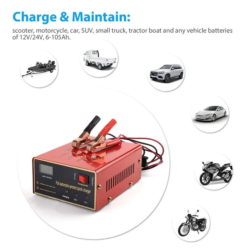 Maintenance Free Battery Charger 12V/24V 10A 140W Output For Electric Car Pro WEM Support (www.WEM.support)