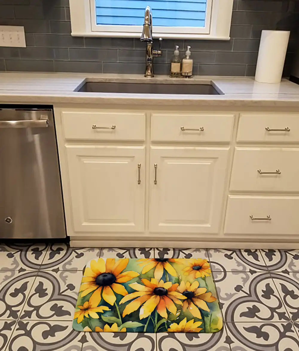 Maryland Black-Eyed Susans in Watercolor Memory Foam Kitchen Mat WEM Support (www.WEM.support)