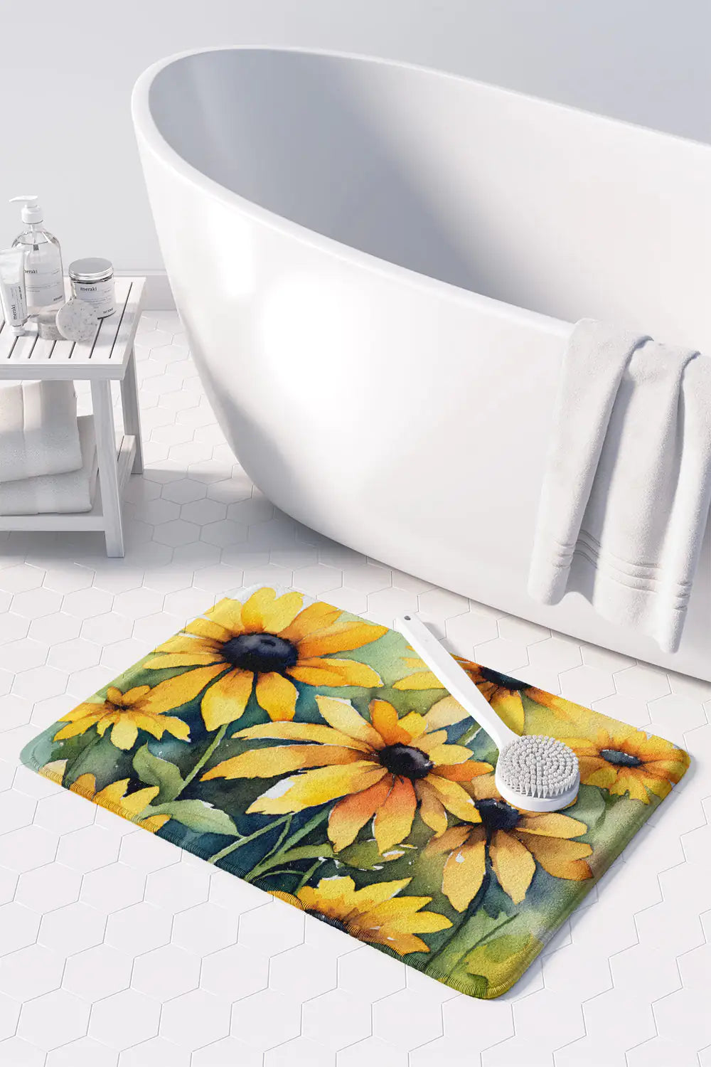 Maryland Black-Eyed Susans in Watercolor Memory Foam Kitchen Mat WEM Support (www.WEM.support)