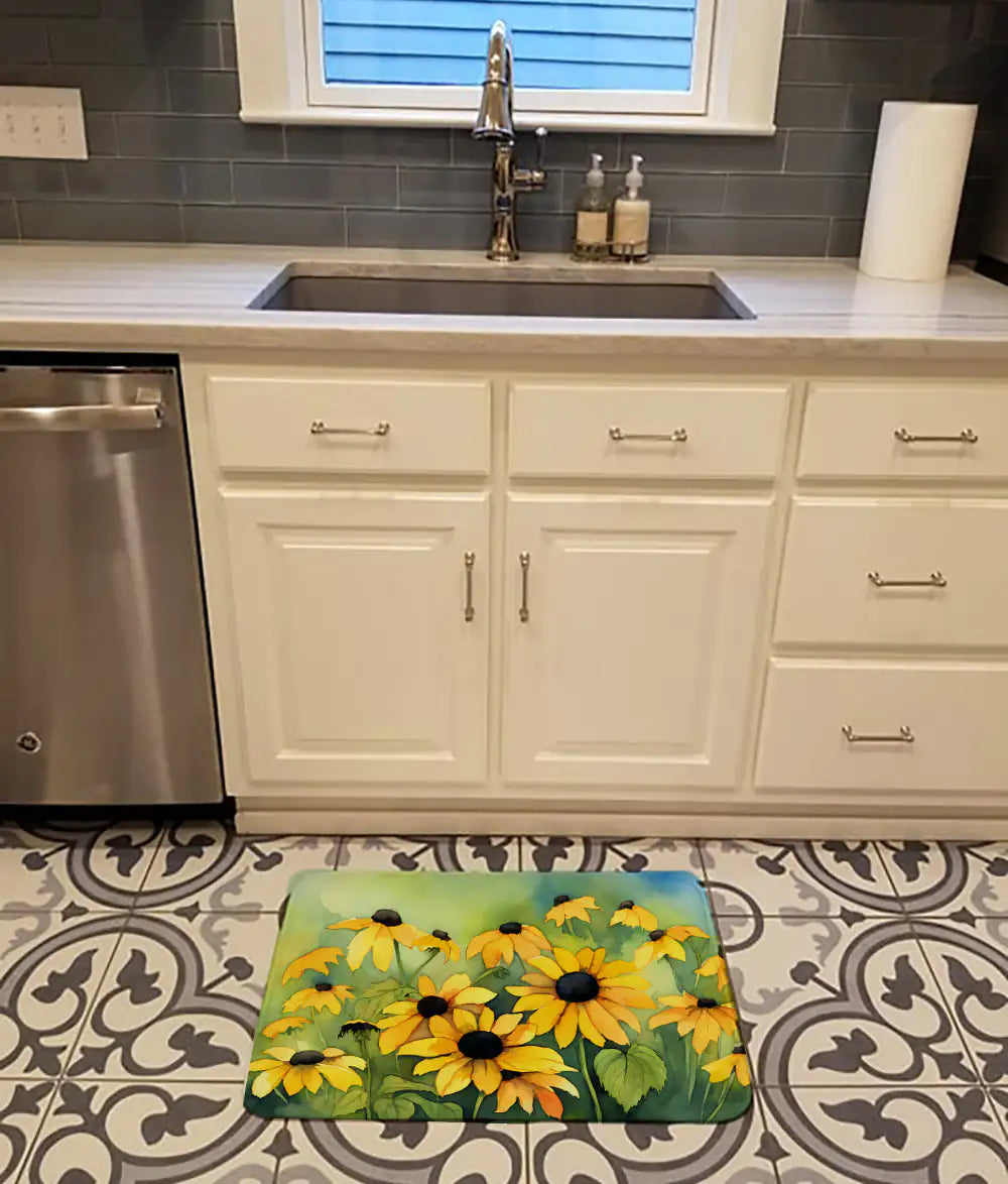 Maryland Black-Eyed Susans in Watercolor Memory Foam Kitchen Mat WEM Support (www.WEM.support)