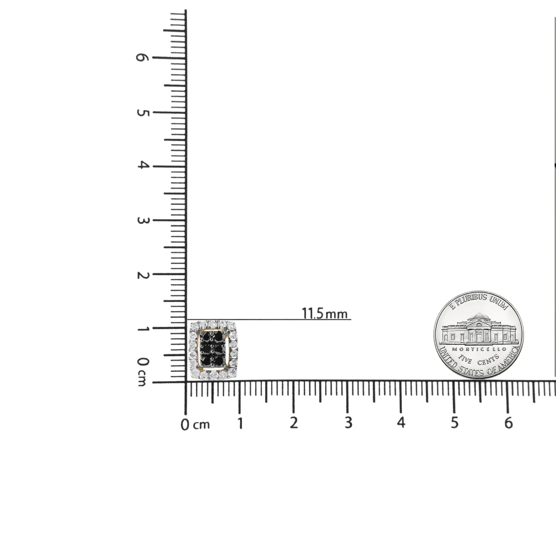 Men's 10K Yellow Gold 1.00 Cttw White and Black Diamond Emerald Shape Halo Stud Earring (Black / I-J Color, I2-I3 Clarity) WEM Support (www.WEM.support)