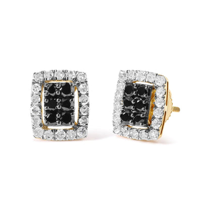Men's 10K Yellow Gold 1.00 Cttw White and Black Diamond Emerald Shape Halo Stud Earring (Black / I-J Color, I2-I3 Clarity) WEM Support (www.WEM.support)