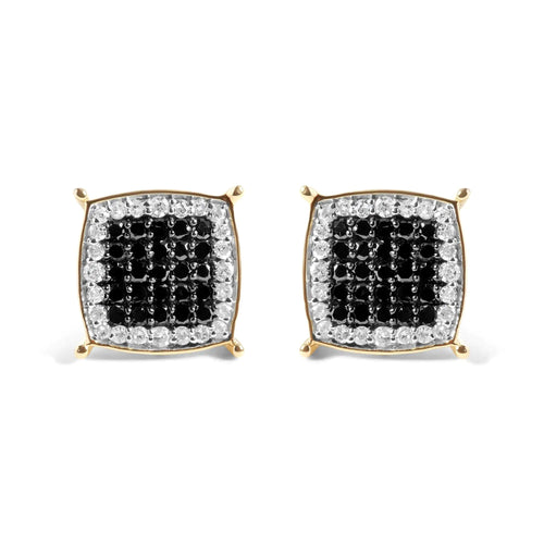 Men's 10K Yellow Gold 1/2 Cttw White and Black Treated Diamond Earring (Black / I-J Color, I2-I3 Clarity) WEM Support (www.WEM.support)