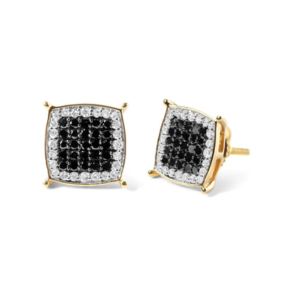 Men's 10K Yellow Gold 1/2 Cttw White and Black Treated Diamond Earring (Black / I-J Color, I2-I3 Clarity) WEM Support (www.WEM.support)