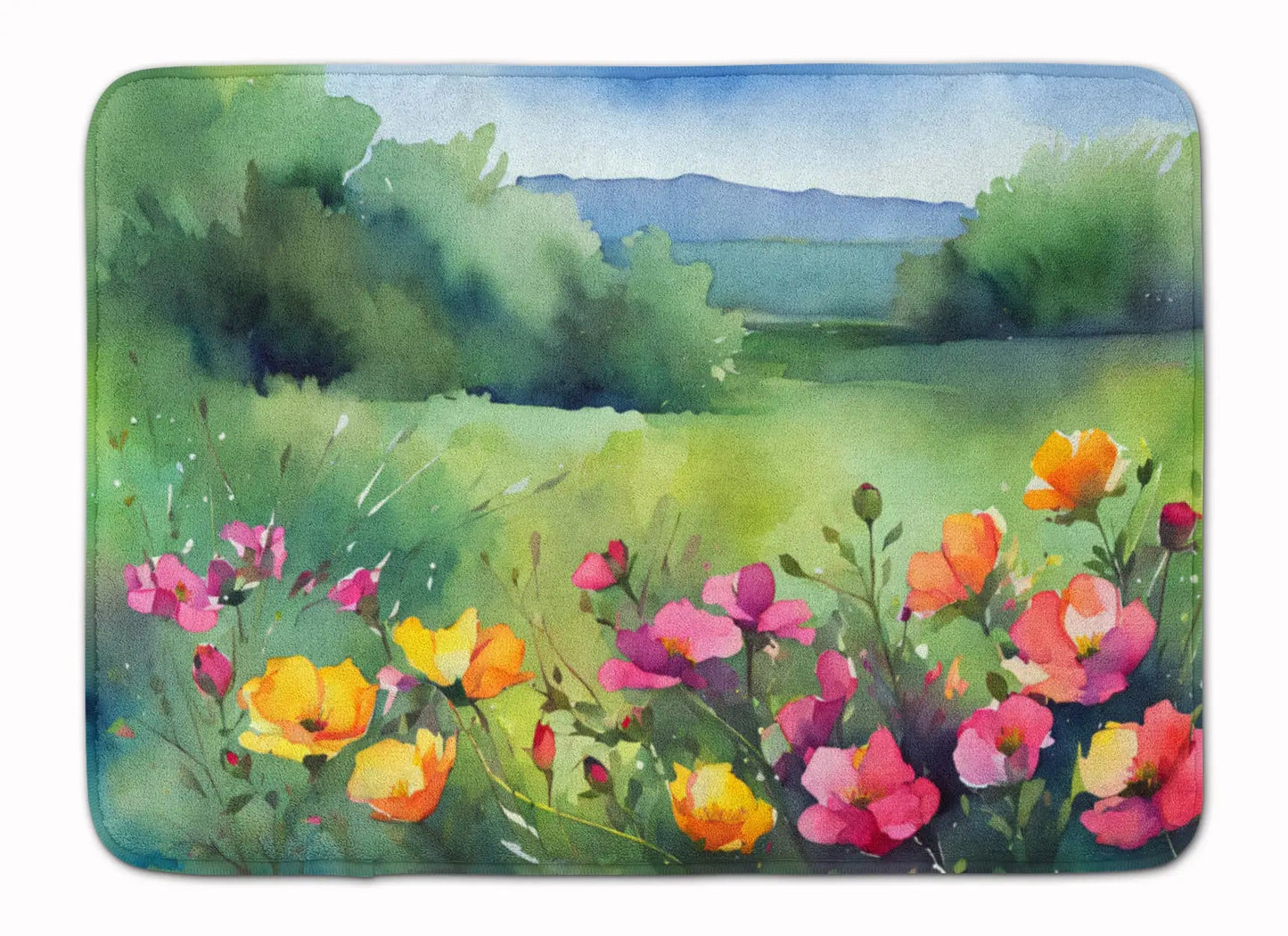 North Dakota Wild Prairie Roses in Watercolor Memory Foam Kitchen Mat WEM Support (www.WEM.support)