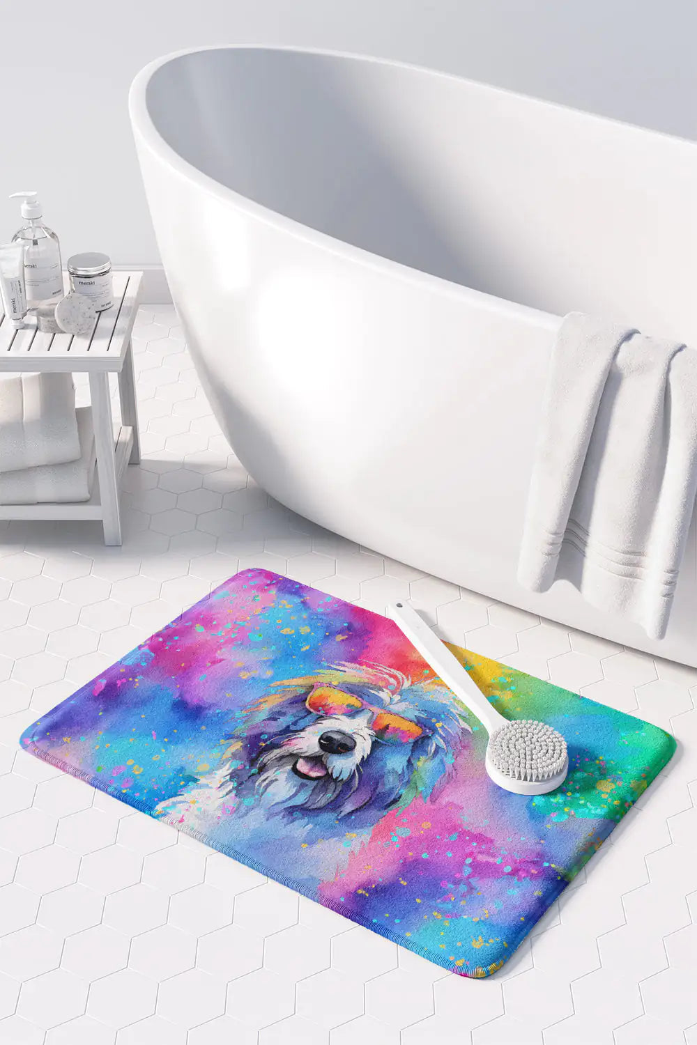 Old English Sheepdog Hippie Dawg Memory Foam Kitchen Mat WEM Support (www.WEM.support)