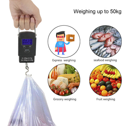 Portable Fish Scale Travel LCD Digital Hanging Luggage Electronic 110lb / 50kg WEM Support (www.WEM.support)
