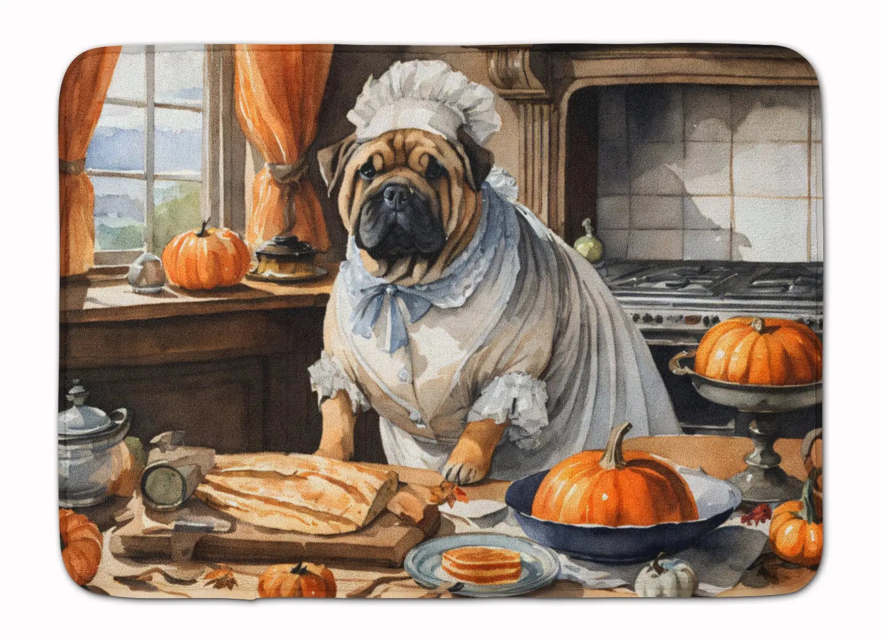 Shar Pei Fall Kitchen Pumpkins Memory Foam Kitchen Mat WEM Support (www.WEM.support)
