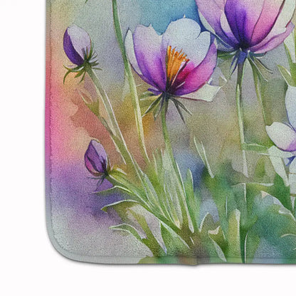South Dakota Pasque Flowers in Watercolor Memory Foam Kitchen Mat WEM Support (www.WEM.support)