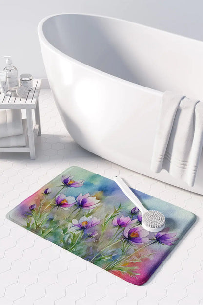 South Dakota Pasque Flowers in Watercolor Memory Foam Kitchen Mat WEM Support (www.WEM.support)