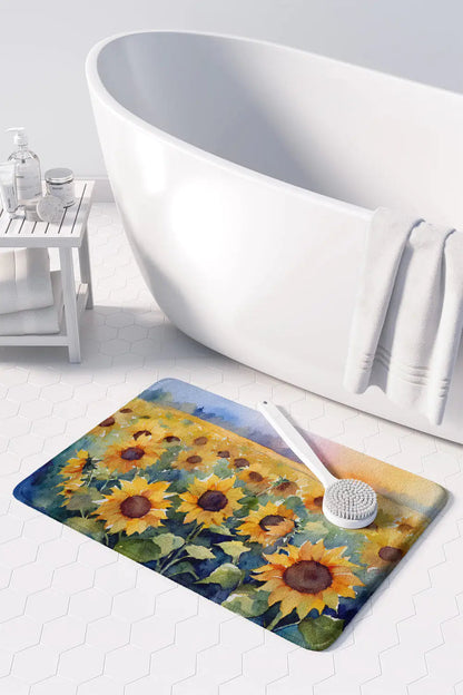 Sunflowers in Watercolor Memory Foam Kitchen Mat WEM Support (www.WEM.support)
