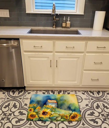 Sunflowers in Watercolor Memory Foam Kitchen Mat WEM Support (www.WEM.support)