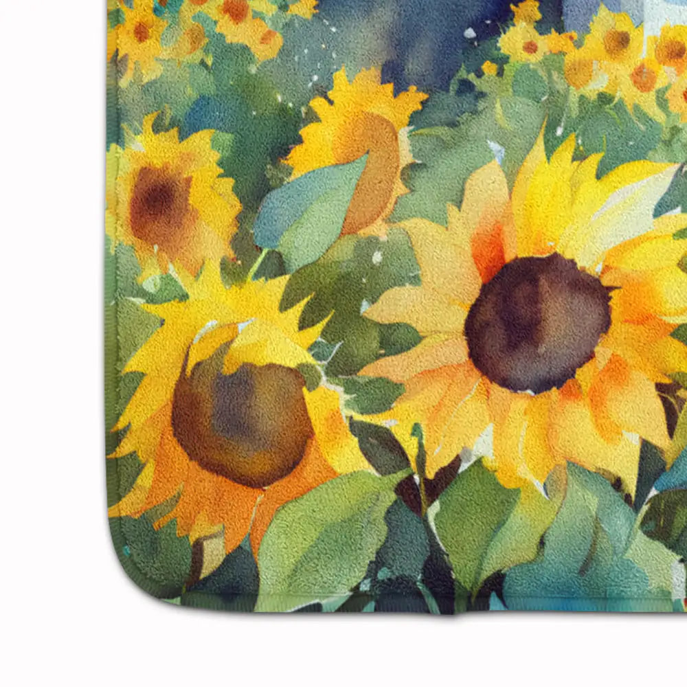 Sunflowers in Watercolor Memory Foam Kitchen Mat WEM Support (www.WEM.support)
