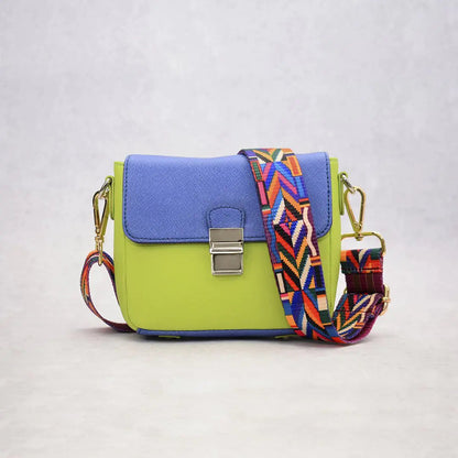 Tiny Leather Handbag -Blue/Lime (Option 1) WEM Support (www.WEM.support)