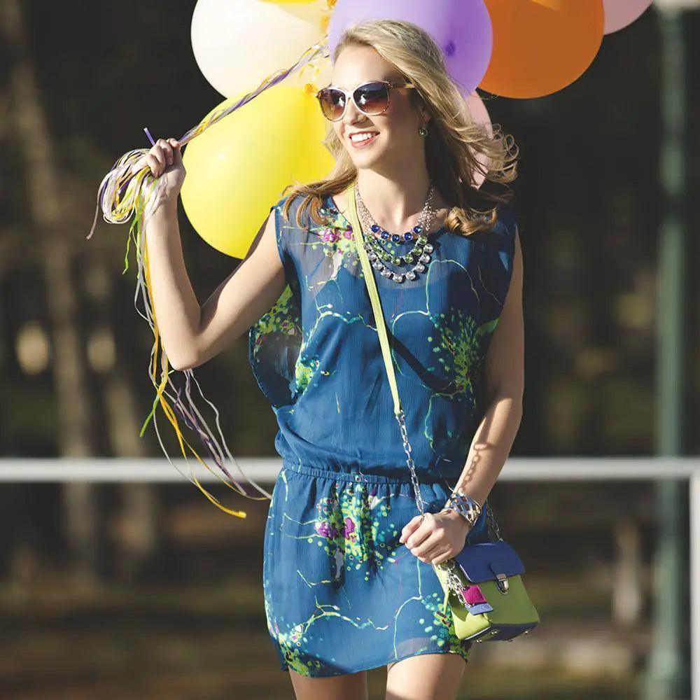 Tiny Leather Handbag -Blue/Lime (Option 1) WEM Support (www.WEM.support)