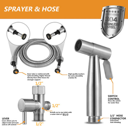 Toilet Shattaf Adapter Hose Bidet Spray Stainless Steel Handheld Shower Head US WEM Support (www.WEM.support)
