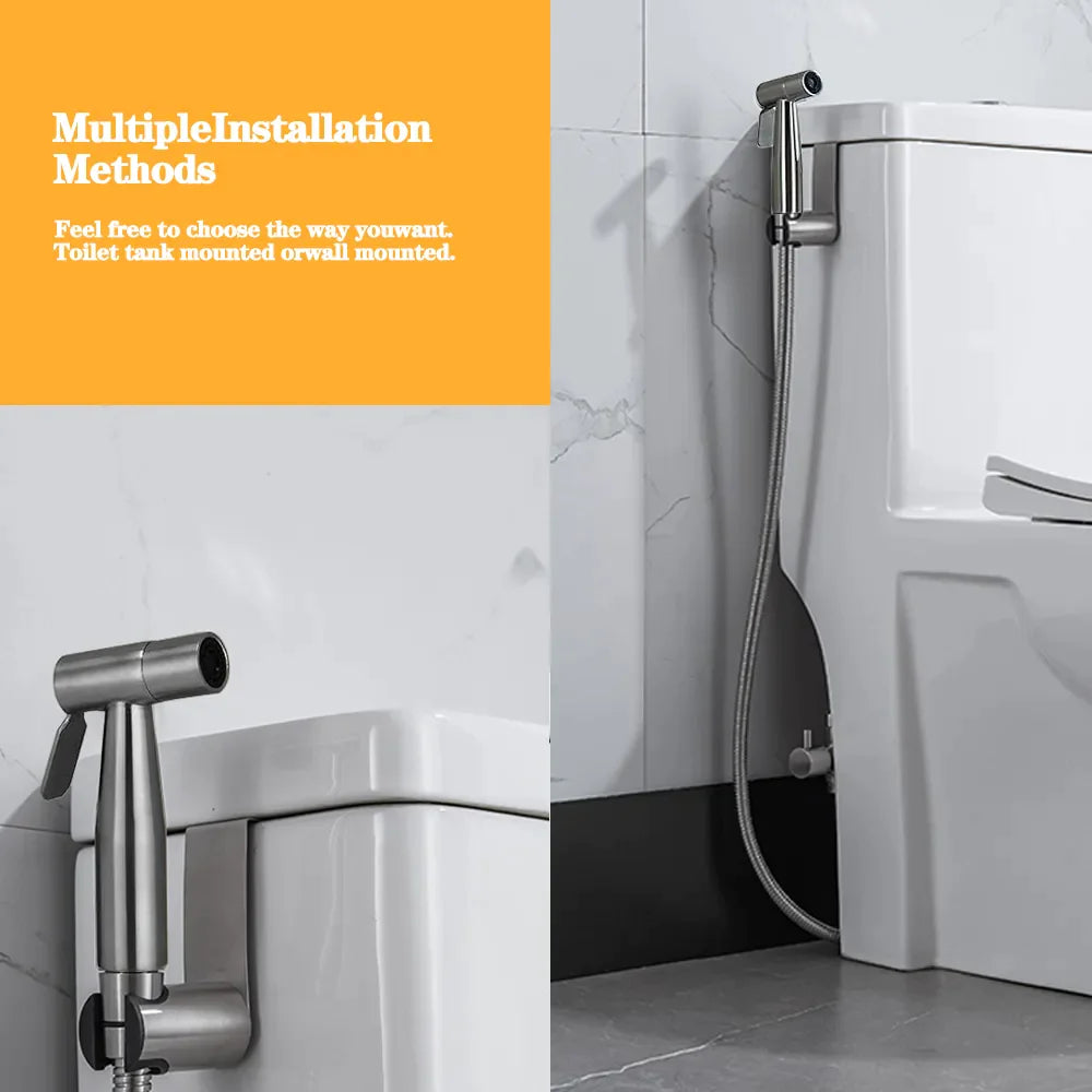 Toilet Shattaf Adapter Hose Bidet Spray Stainless Steel Handheld Shower Head US WEM Support (www.WEM.support)