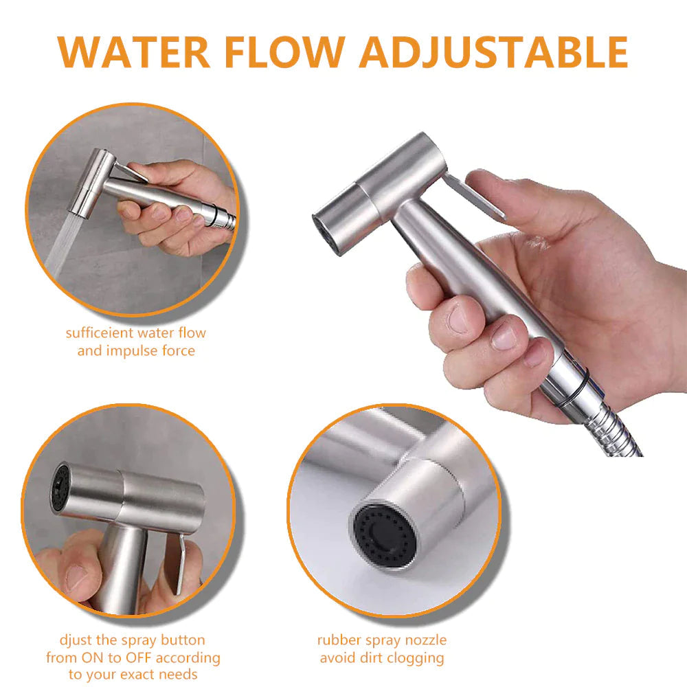 Toilet Shattaf Adapter Hose Bidet Spray Stainless Steel Handheld Shower Head US WEM Support (www.WEM.support)
