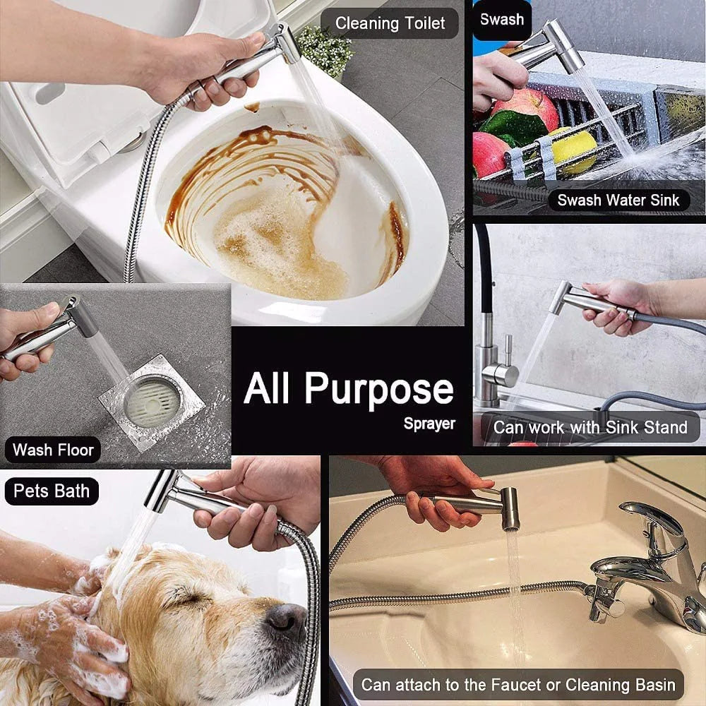 Toilet Shattaf Adapter Hose Bidet Spray Stainless Steel Handheld Shower Head US WEM Support (www.WEM.support)