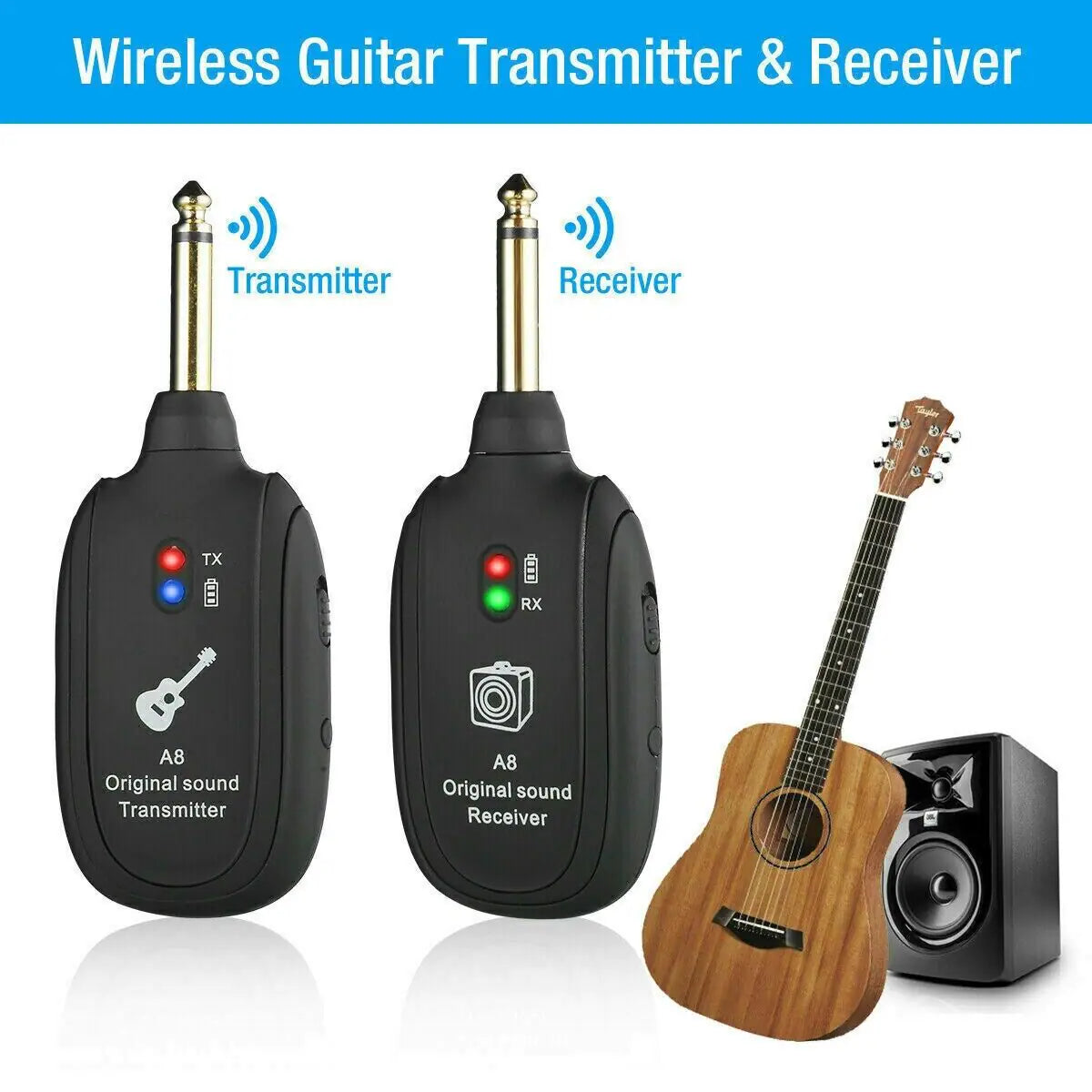 UHF Guitar Wireless System Transmitter+Receiver Built In Rechargeable Battery WEM Support (www.WEM.support)
