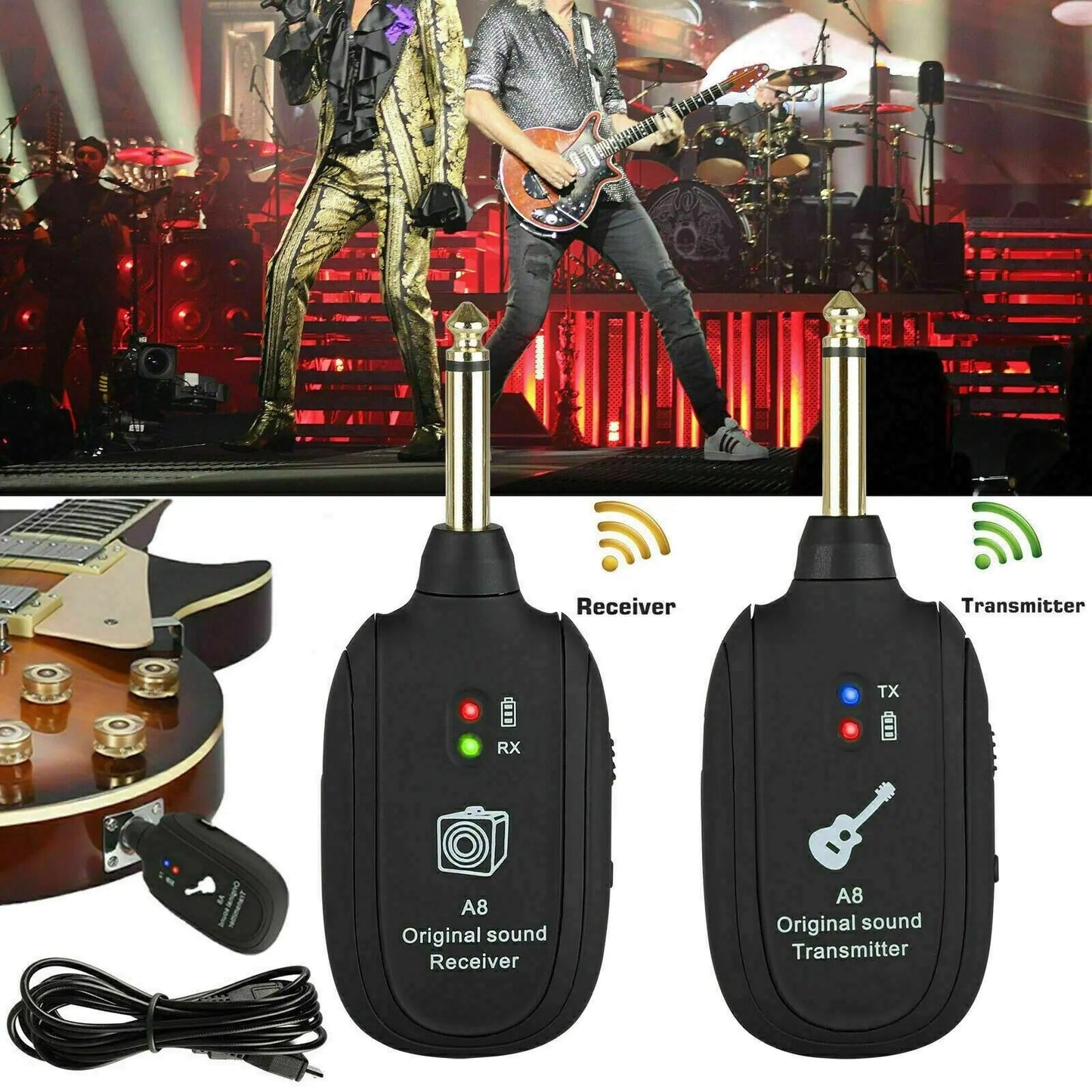 UHF Guitar Wireless System Transmitter+Receiver Built In Rechargeable Battery WEM Support (www.WEM.support)