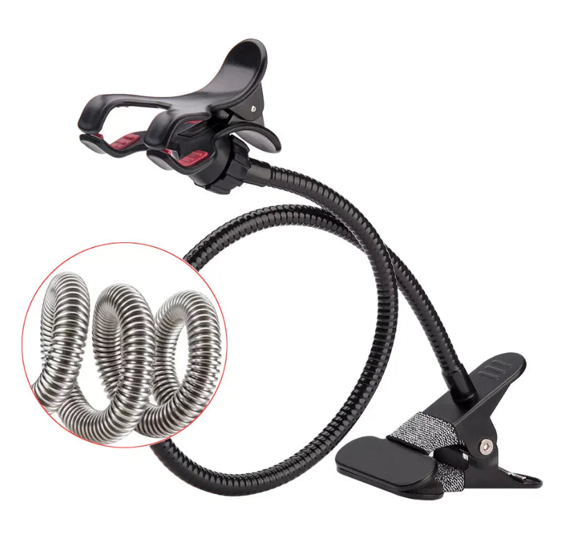 Universal Lazy Mobile Phone Gooseneck Stand Holder Flexible Bed Desk Table Clip WEM Support (www.WEM.support)