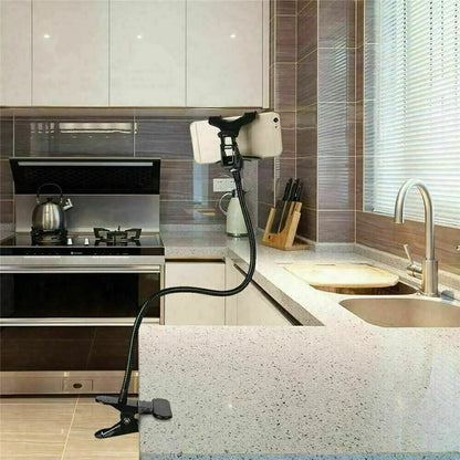 Universal Lazy Mobile Phone Gooseneck Stand Holder Flexible Bed Desk Table Clip WEM Support (www.WEM.support)