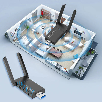 USB 3.0 Wireless WIFI Adapter 1300Mbps Long Range Dongle Dual Band 5Ghz Network WEM Support (www.WEM.support)