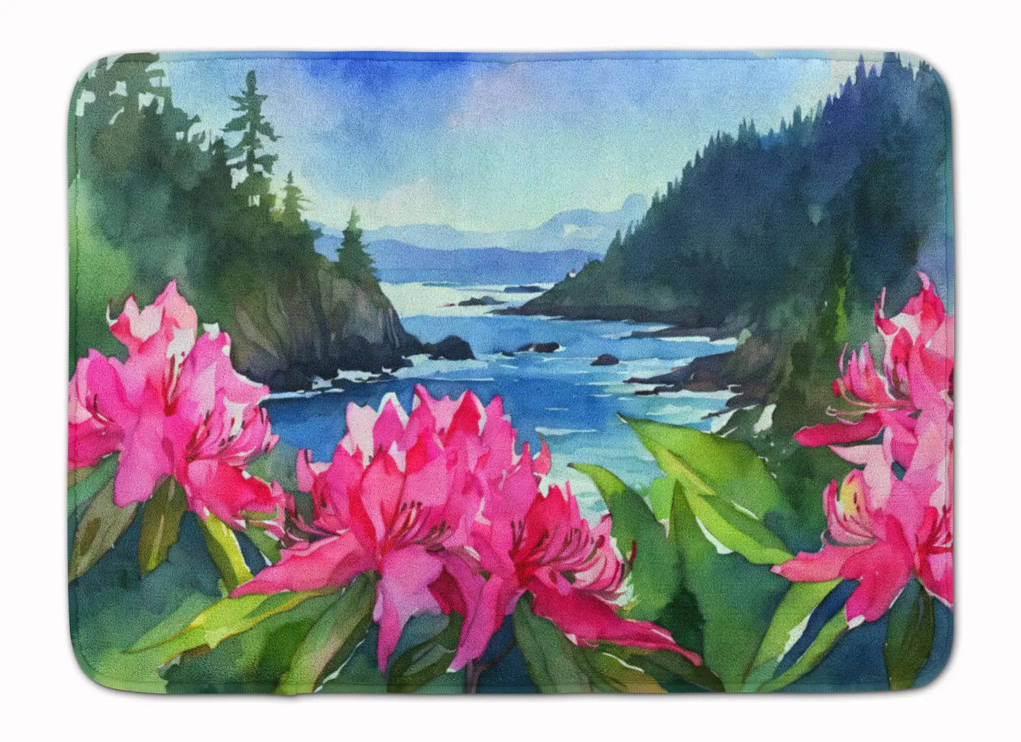 Washington Coast Rhododendrons in Watercolor Memory Foam Kitchen Mat WEM Support (www.WEM.support)