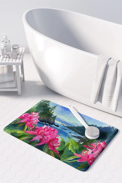 Washington Coast Rhododendrons in Watercolor Memory Foam Kitchen Mat WEM Support (www.WEM.support)