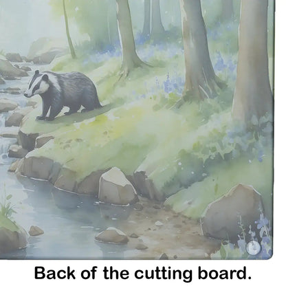 Woodland Spring Badgers Glass Cutting Board WEM Support (www.WEM.support)