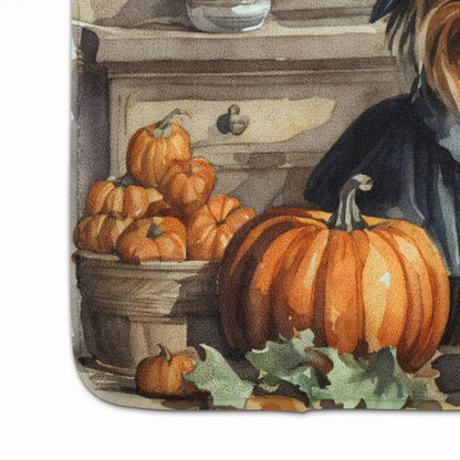 Yorkie Fall Kitchen Pumpkins Memory Foam Kitchen Mat WEM Support (www.WEM.support)