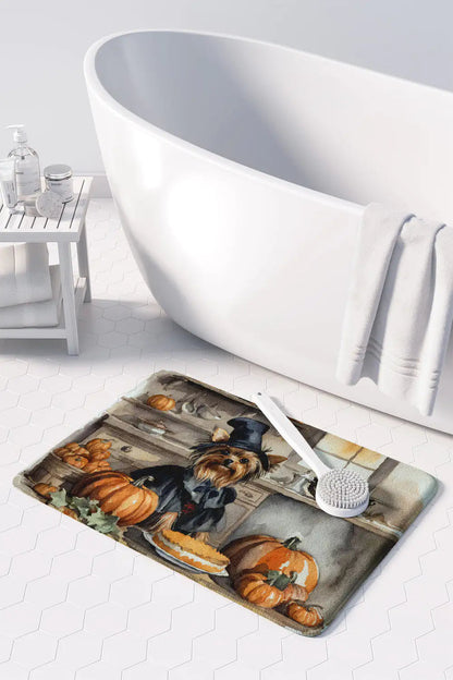 Yorkie Fall Kitchen Pumpkins Memory Foam Kitchen Mat WEM Support (www.WEM.support)