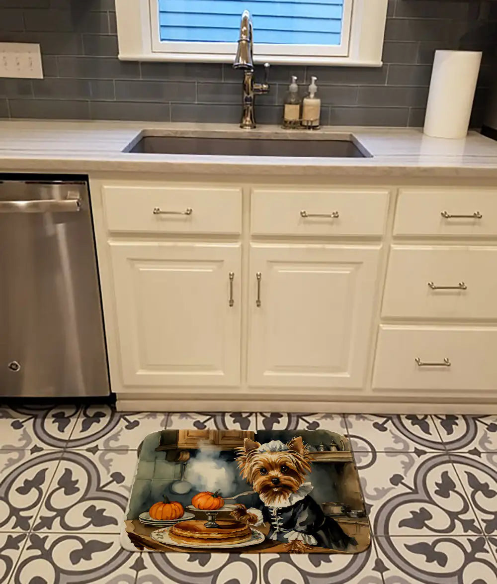 Yorkie Fall Kitchen Pumpkins Memory Foam Kitchen Mat WEM Support (www.WEM.support)