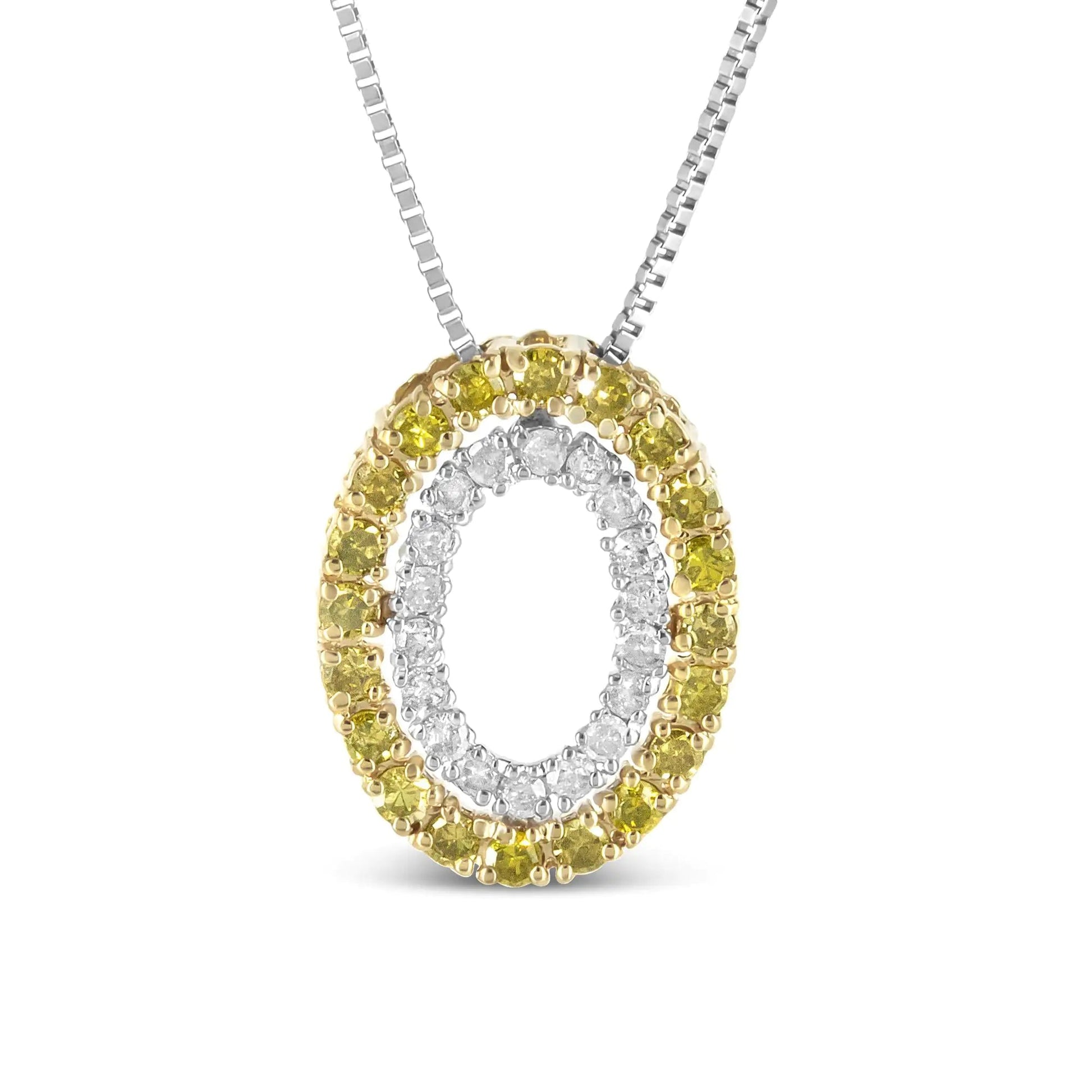 14K Yellow Gold Plated .925 Sterling Silver 1/2 Cttw Color Treated Diamond Double Oval Shape 18" Pendant Necklace (Yellow Color, I2-I3 Clarity) WEM Support (www.WEM.support)