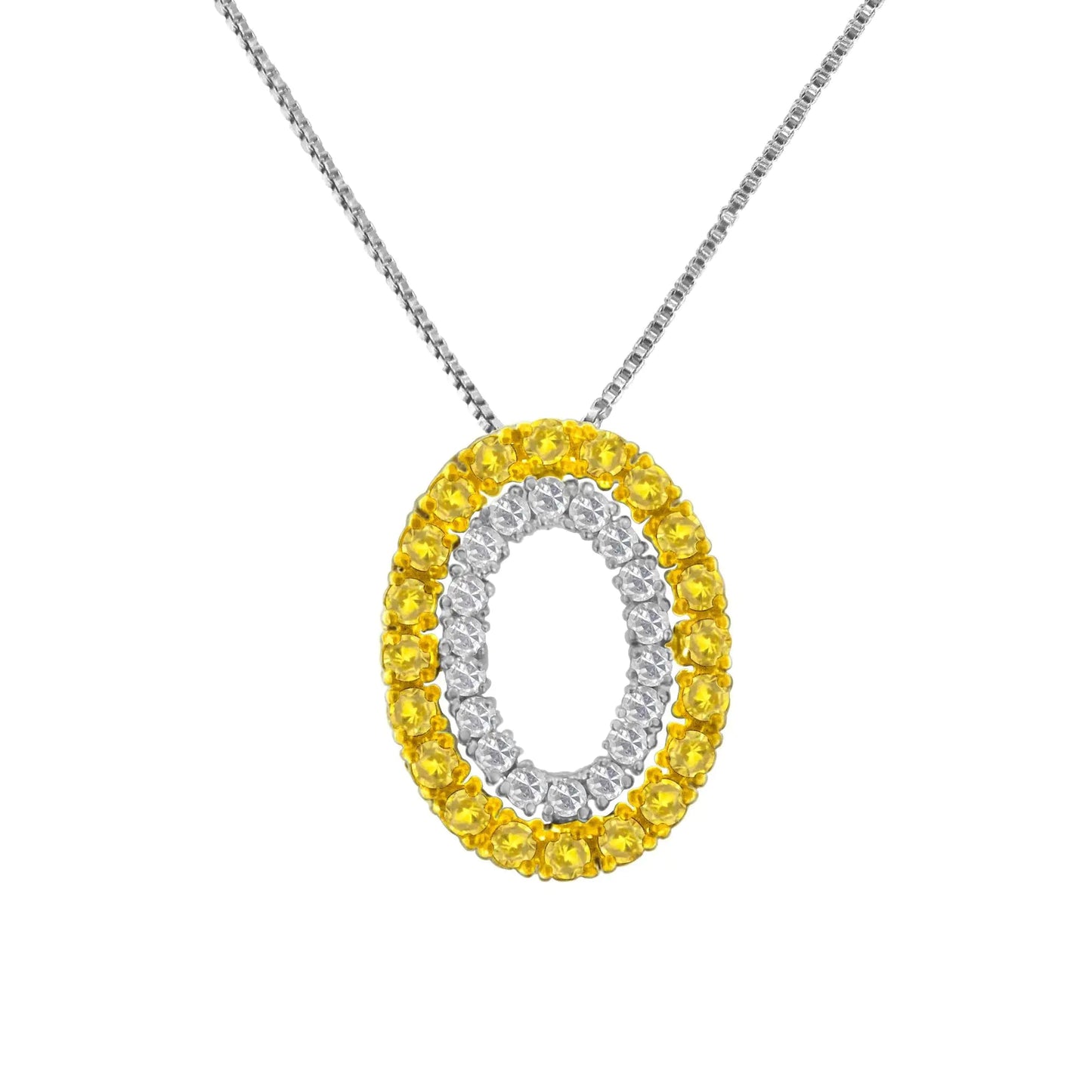 14K Yellow Gold Plated .925 Sterling Silver 1/2 Cttw Color Treated Diamond Double Oval Shape 18" Pendant Necklace (Yellow Color, I2-I3 Clarity) WEM Support (www.WEM.support)