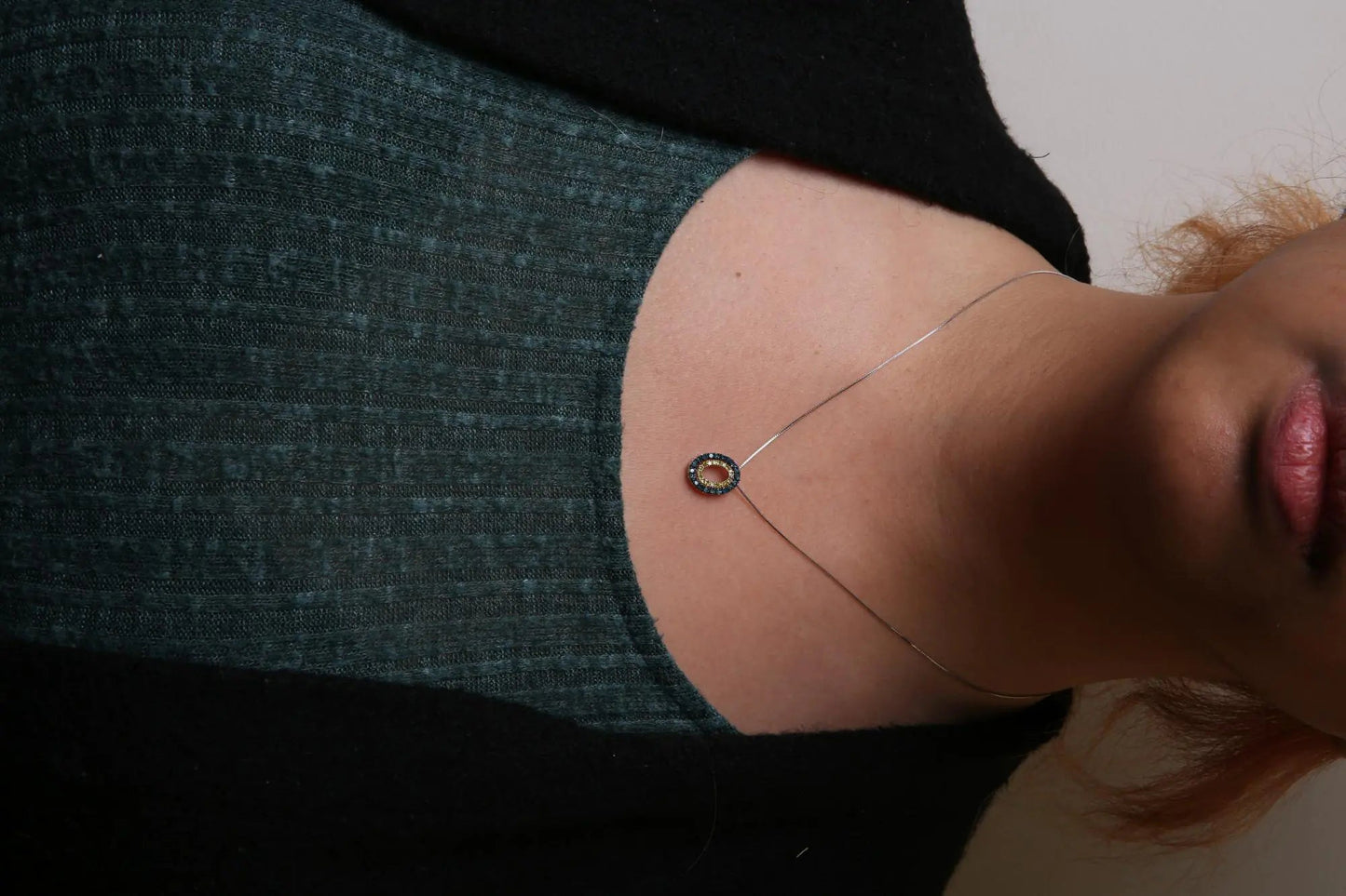 14K Yellow Gold Plated Sterling Silver 1/2 Cttw Color Treated Diamond Double Oval 18" Pendant Necklace (Blue Color, I2-I3 Clarity) WEM Support (www.WEM.support)