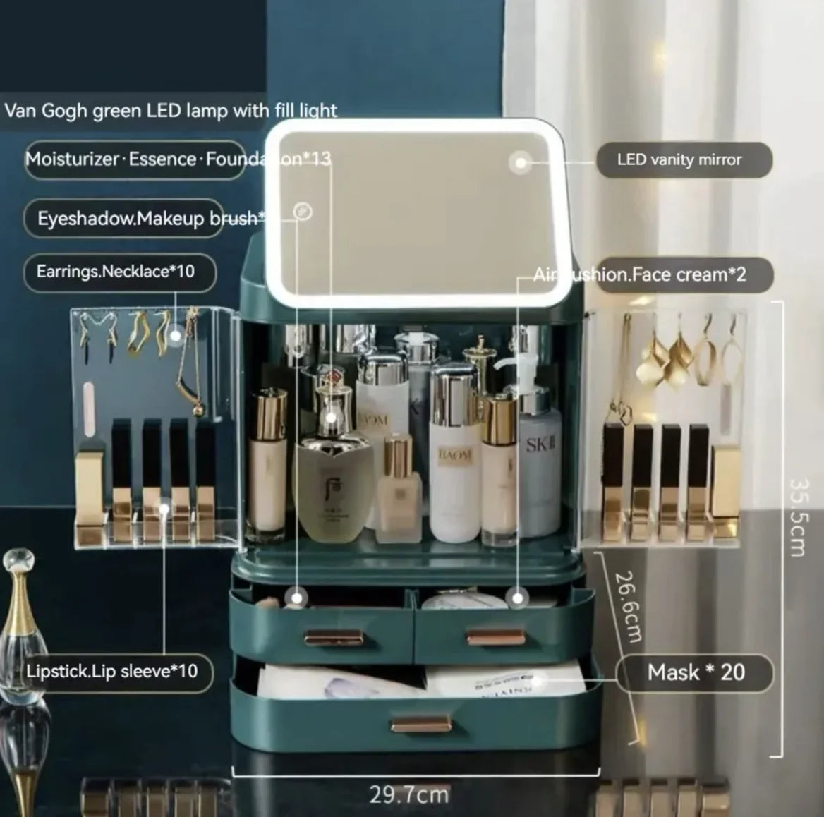 Mirror Light Cosmetic Storage Box WEM Support (www.WEM.support)