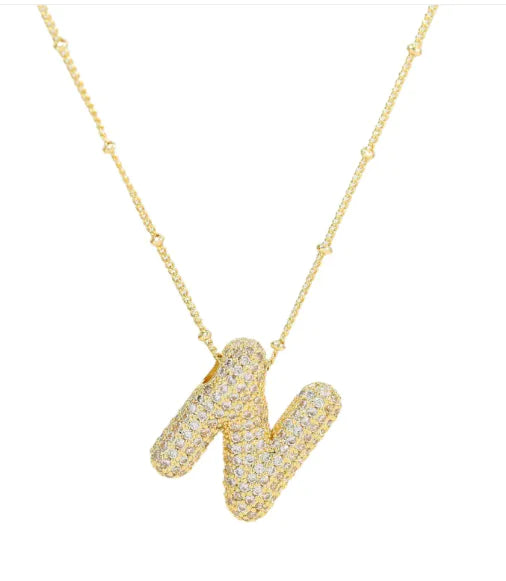 Brass Zircon Letter Necklace WEM Support (www.WEM.support)