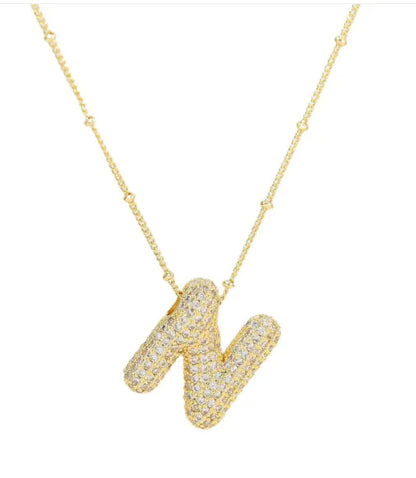 Brass Zircon Letter Necklace WEM Support (www.WEM.support)