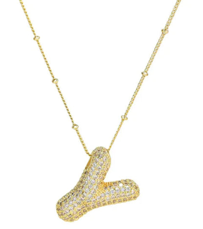 Brass Zircon Letter Necklace WEM Support (www.WEM.support)