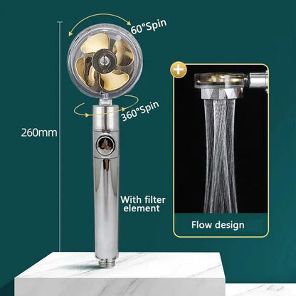 High Pressure Shower Head Adjustable 360° Rotation Turbine Water Saving Shower WEM Support (www.WEM.support)