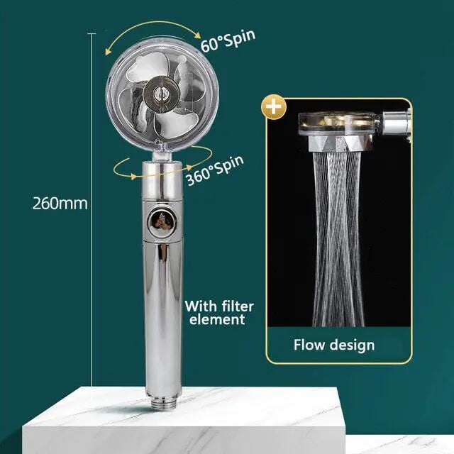 High Pressure Shower Head Adjustable 360° Rotation Turbine Water Saving Shower WEM Support (www.WEM.support)