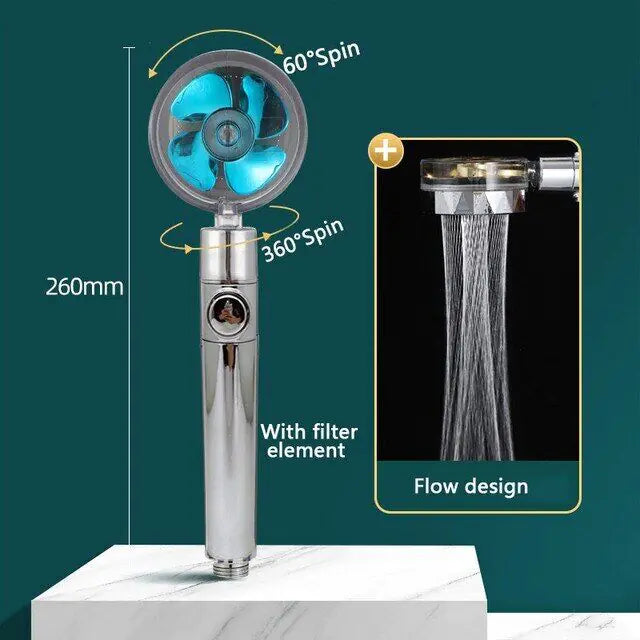 High Pressure Shower Head Adjustable 360° Rotation Turbine Water Saving Shower WEM Support (www.WEM.support)