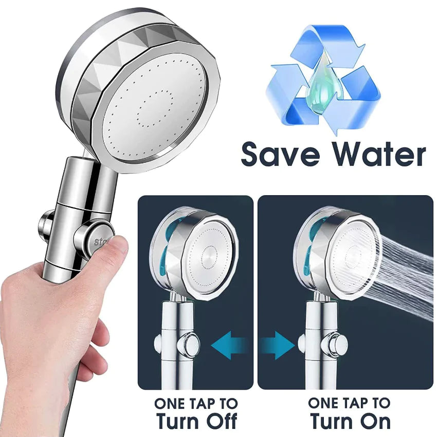 High Pressure Shower Head Adjustable 360° Rotation Turbine Water Saving Shower WEM Support (www.WEM.support)