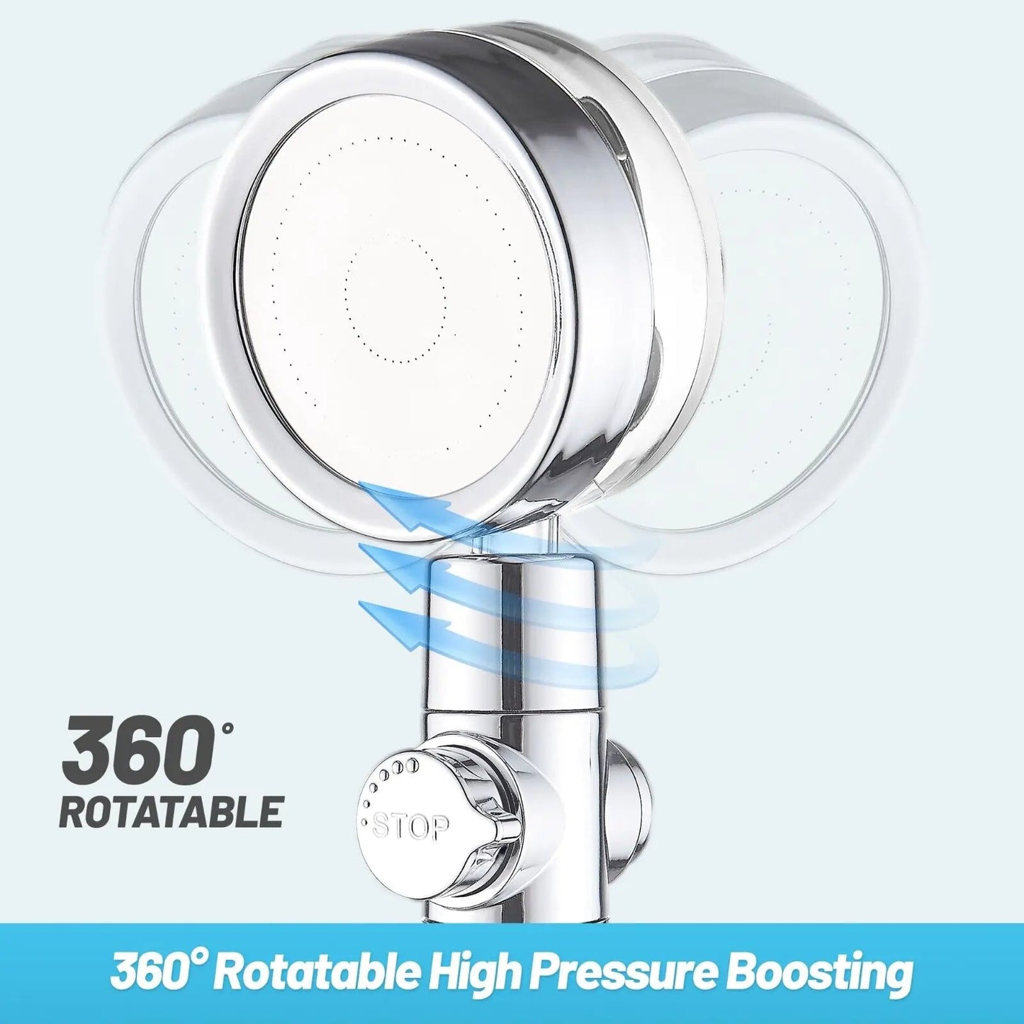 High Pressure Shower Head Adjustable 360° Rotation Turbine Water Saving Shower WEM Support (www.WEM.support)