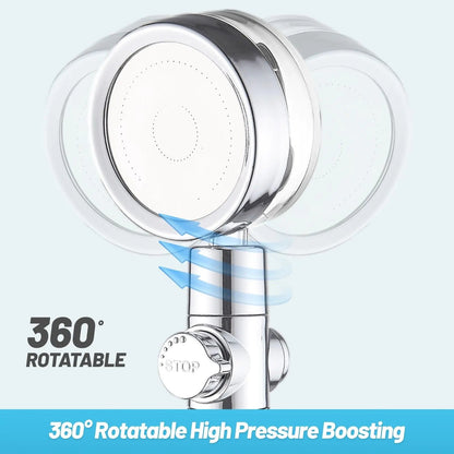 High Pressure Shower Head Adjustable 360° Rotation Turbine Water Saving Shower WEM Support (www.WEM.support)