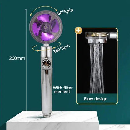 High Pressure Shower Head Adjustable 360° Rotation Turbine Water Saving Shower WEM Support (www.WEM.support)